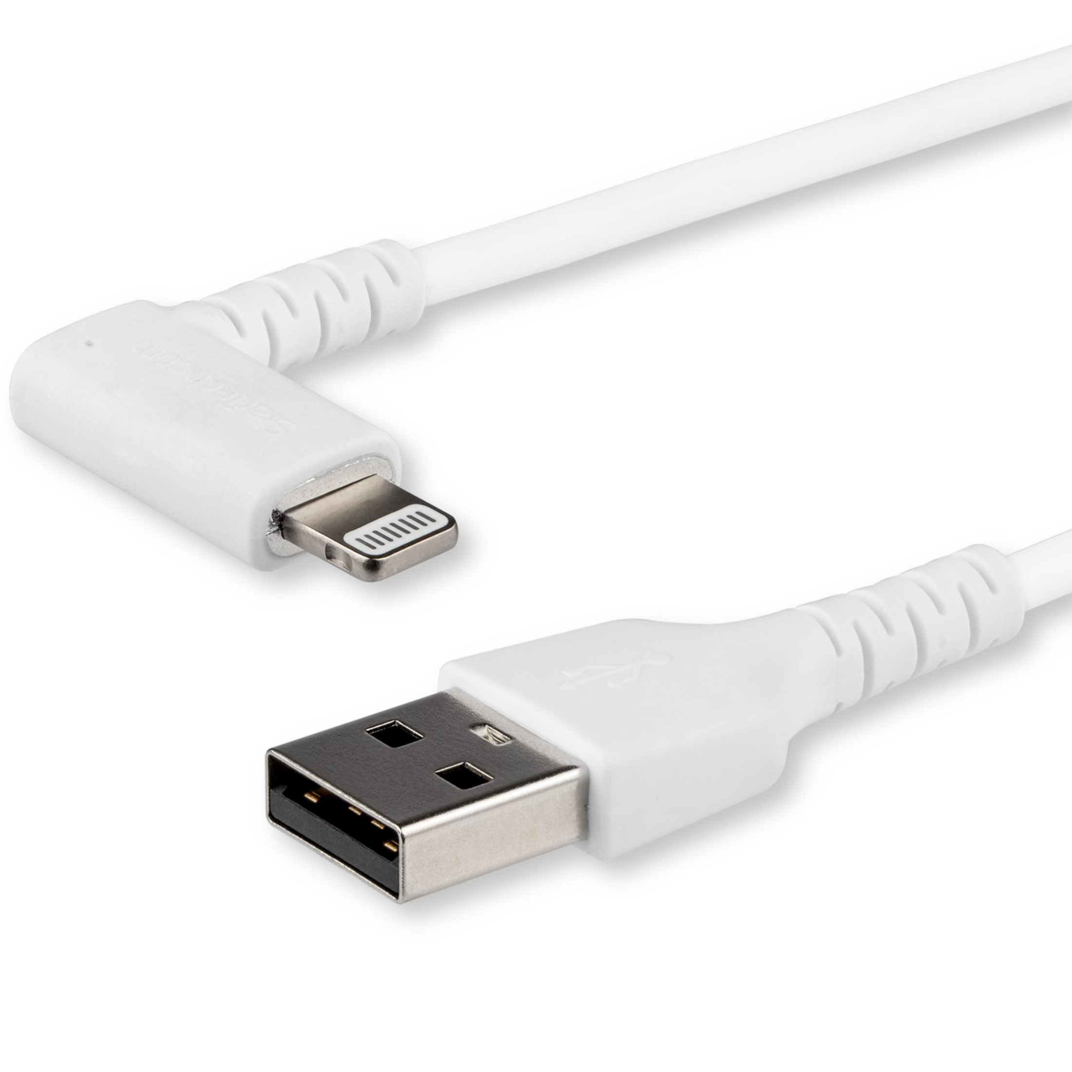 Startech .com 2m USB A to Lightning Cable iPhone iPad Durable Right Angled  90 Degree White Charger Cord w/Aramid Fiber Apple MFI Certified -  RUSBLTMM2MWR - Corporate Armor