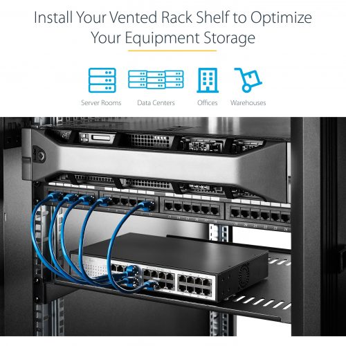 Startech .com 1U Vented Server Rack Cabinet ShelfFixed 12″ Deep Cantilever Rackmount Tray for 19″ Data/AV/Network Enclosure w/Cage… SHELF-1U-12-FIXED-V