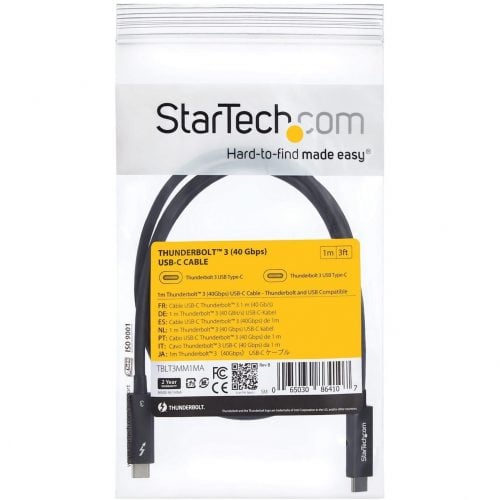Startech .com .com 3 ft 1m Thunderbolt 3 Cable w/ 100W PD40GbpsDual 4K or Full 5KCertified Thunderbolt 3 USB-C CableTransf… TBLT3MM1MA