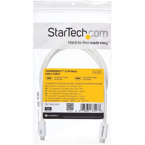 Startech .com 1m Thunderbolt 3 Cable20GbpsWhiteThunderbolt / USB-C / DisplayPort CompatibleThunderbolt 3 USB-C CableProvide 2x… TBLT3MM1MW