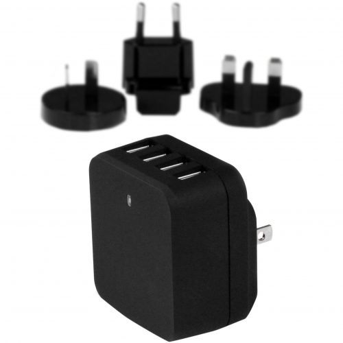 Startech .com Travel USB Wall Charger4 PortBlackUniversal Travel AdapterInternational Power AdapterUSB ChargerCharge 2 tablet… USB4PACBK