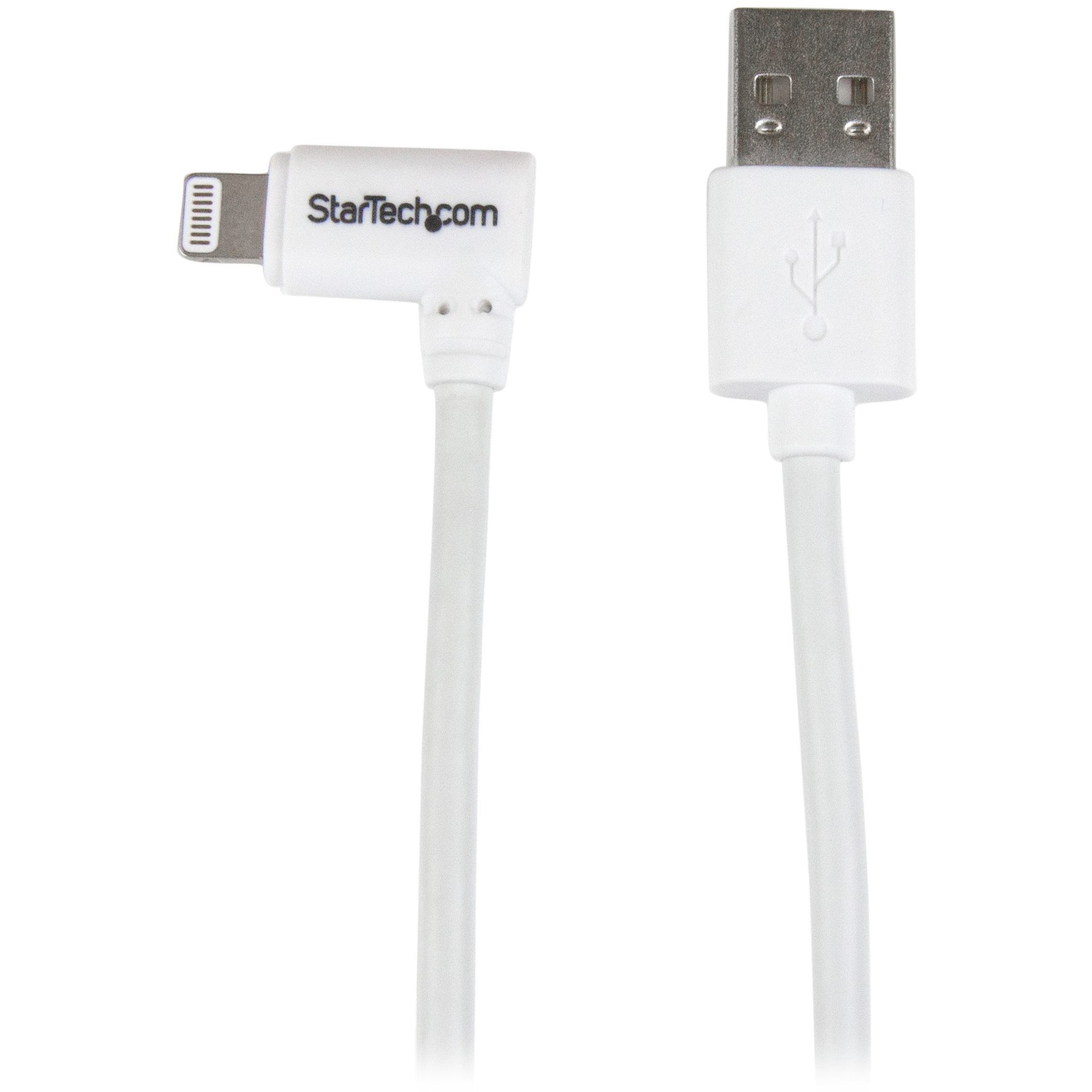 Startech .com 1m 3 ft Angled Lightning to USB CableWhiteAngled Lightning Cable for iPhone / iPod / iPadCharge or sync an iPhone, iPod… USBLT1MWR