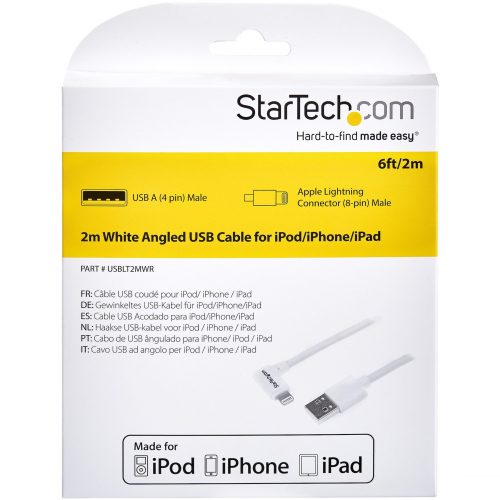 Startech .com Angled Lightning to USB Cable2m (6ft)WhiteCharge or Sync your iPhone, iPod, or iPad over longer distances, keeping the c… USBLT2MWR