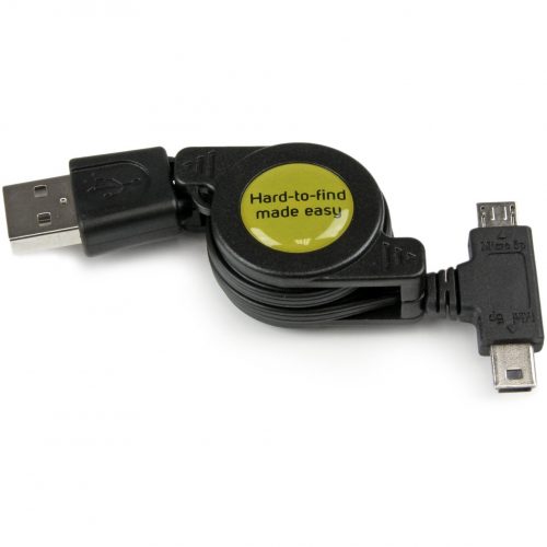 Startech .com 2.5 ft Retractable USB Combo CableUSB to Micro USB and Mini USBM/MCharge or sync either Micro or Mini USB mobile devic… USBRETAUBMB