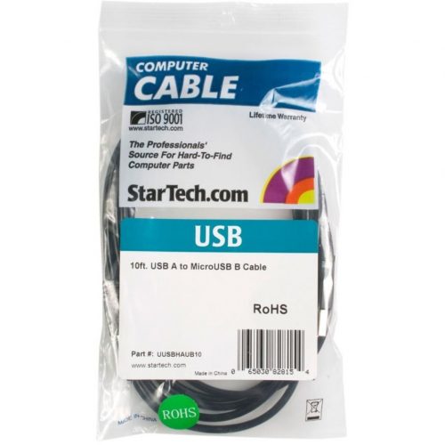 Startech .com 10 ft Micro USB CableA to Micro BType A Male USBMale USB10ftBlack UUSBHAUB10