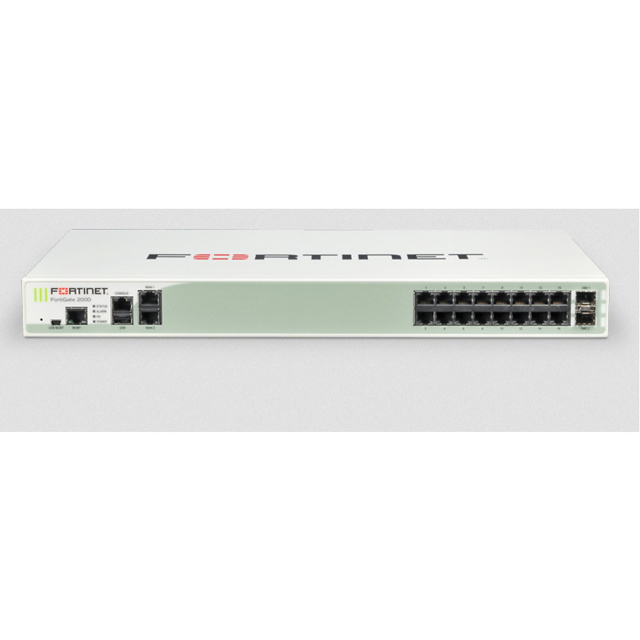 Fortinet FortiGate 200D-POE Network Security/Firewall Appliance18 Port1000Base-T, 1000Base-XGigabit EthernetAES (256-bit), S… FG-200D-POE-USG