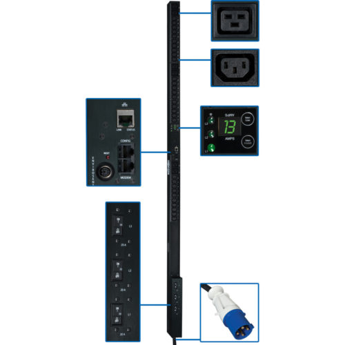 Tripp Lite PDU 3-Phase Monitored 200/208/240V 10kW IEC-309 42 C13 6 C19 0U6 x IEC 60320 C19, 42 x IEC 60320 C1310kWZero U Vertical R… PDU3VN3G30