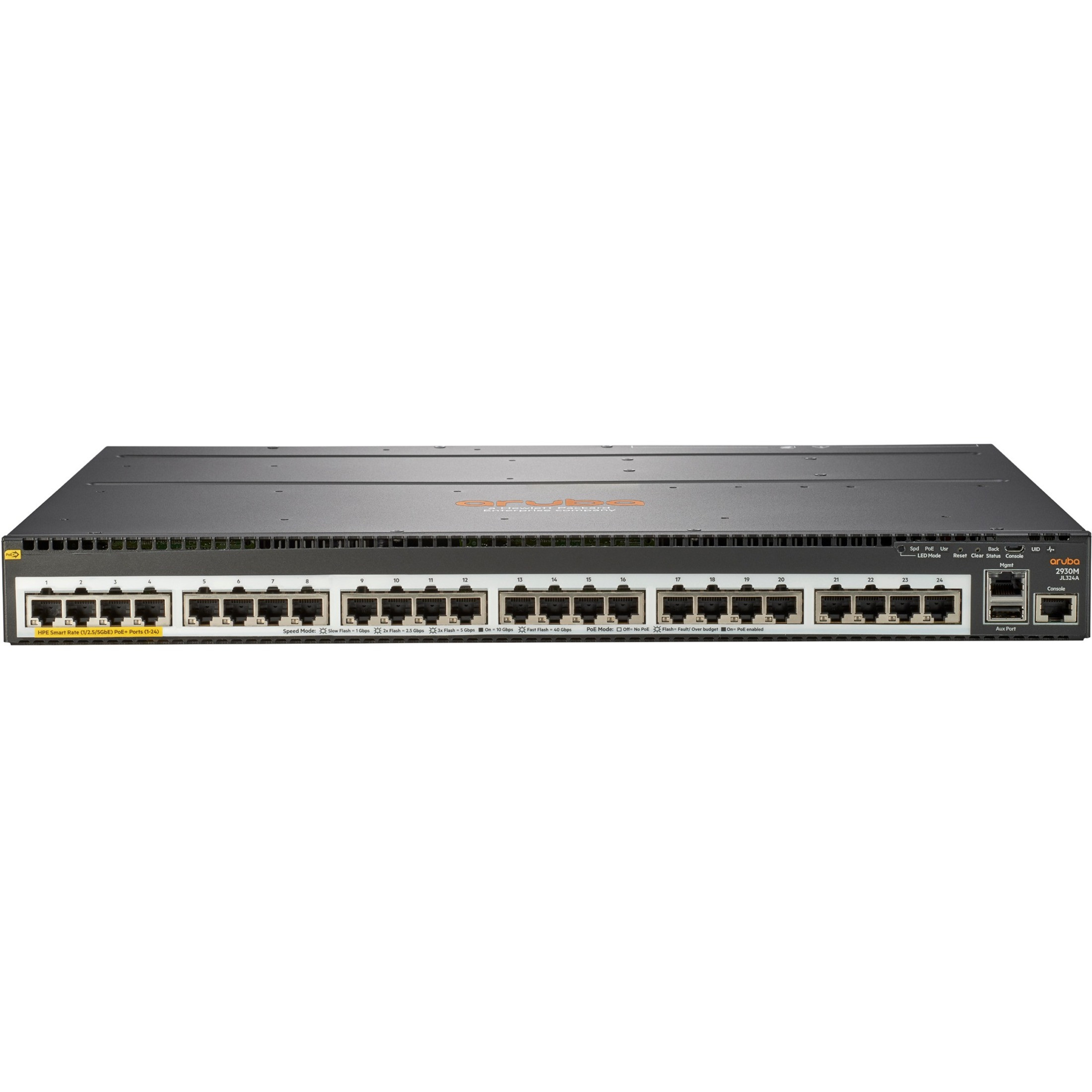 Aruba 2930M 24 HPE Smart Rate PoE+ 1-slot Switch24 PortsManageable3 Layer SupportedModularTwisted PairRack-mountable, Standalon… JL324A