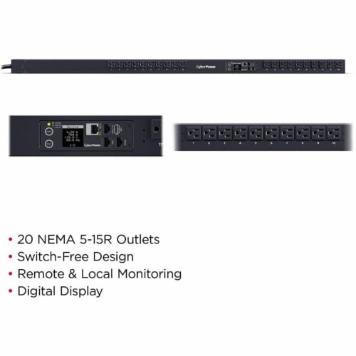 Cyber Power PDU31116 20-Outlets PDUMonitoredNEMA 5-15P20 x NEMA 5-15RNetwork (RJ-45)10 ft Cord Length0UVerticalRack-moun… PDU31116