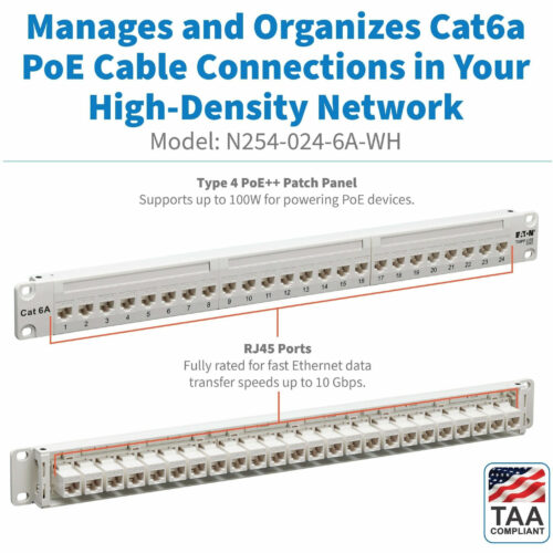 Tripp Lite series N254-024-6A-WH 24-Port Cat6a Feed-Through Patch Panel24 Port24 x RJ-451U HighCategory 6aTwisted Pair… N254-024-6A-WH