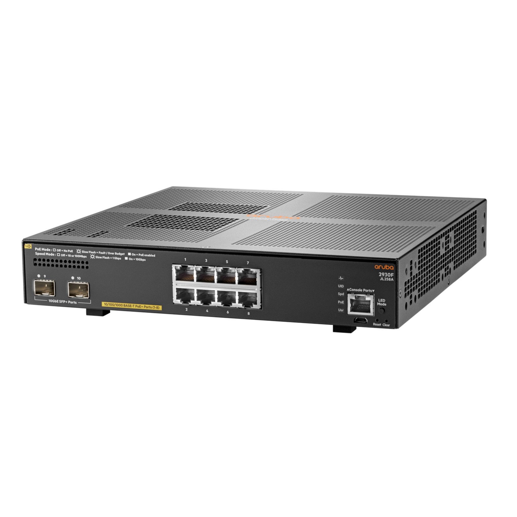 Aruba HPE 2930F 8G PoE+ 2SFP+ Switch8 PortsManageable10 Gigabit Ethernet, Gigabit Ethernet10/100/1000Base-T, 10GBase-X3 Layer Suppor… JL258A#B2B