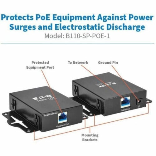 Tripp Lite by Eaton In-Line PoE Surge Protector1 Gbps, IEC Compliant, TAABlackRJ-451 x RJ-4530 VAPoETAA Compliant B110-SP-POE-1