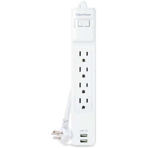 Cyber Power Home Office P406U 4-Outlet Surge Suppressor/Protector2 x USB, 4 x NEMA 5-15R500 J120 V AC InputAudio/Video P406U