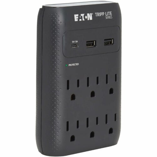 Tripp Lite Eaton   Series Protect It! 6-Outlet Surge Protector5-15R Outlets, USB-C and USB-A Ports, 5-15P Direct Plug-In, 1080 Joules, BlackB… SK60CB