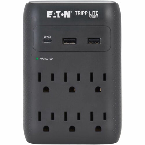 Tripp Lite Eaton   Series Protect It! 6-Outlet Surge Protector5-15R Outlets, USB-C and USB-A Ports, 5-15P Direct Plug-In, 1080 Joules, BlackB… SK60CB