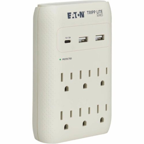 Tripp Lite Eaton   Series Protect It! 6-Outlet Surge Protector5-15R Outlets, USB-C and USB-A Ports, 5-15P Direct Plug-In, 1080 Joules, GrayGra… SK60C