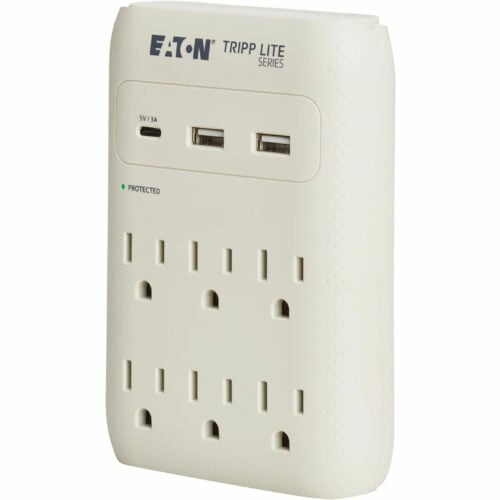 Tripp Lite Eaton   Series Protect It! 6-Outlet Surge Protector5-15R Outlets, USB-C and USB-A Ports, 5-15P Direct Plug-In, 1080 Joules, GrayGra… SK60C