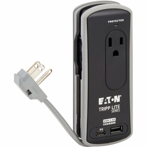 Tripp Lite Eaton   Series Protect It! 2-Outlet Travel-Size Surge Protector5-15R Outlets, USB-C and USB-A Ports, 5-15P Input, BlackBlac… TRAVELER3USBC