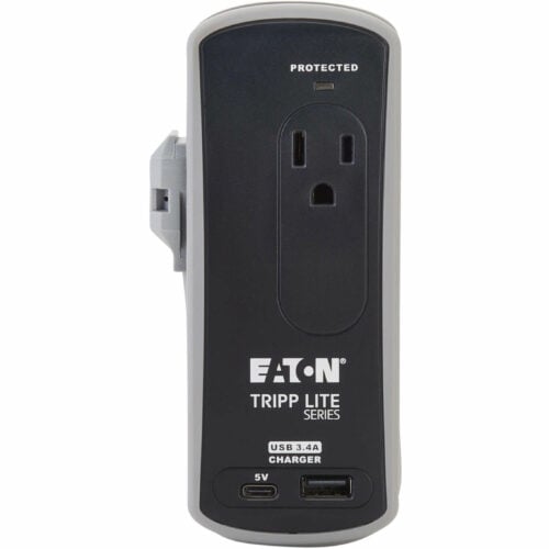 Tripp Lite Eaton   Series Protect It! 2-Outlet Travel-Size Surge Protector5-15R Outlets, USB-C and USB-A Ports, 5-15P Input, BlackBlac… TRAVELER3USBC